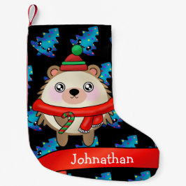 Cute Smiling Hedgehog med Santa Hat Liten Julstrumpa