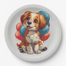 Cute Smiling Hund Bubons Birthday Papper Plate