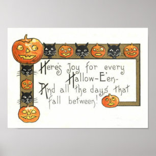 Cute Smiling Jack o lantern Black Cat Poster