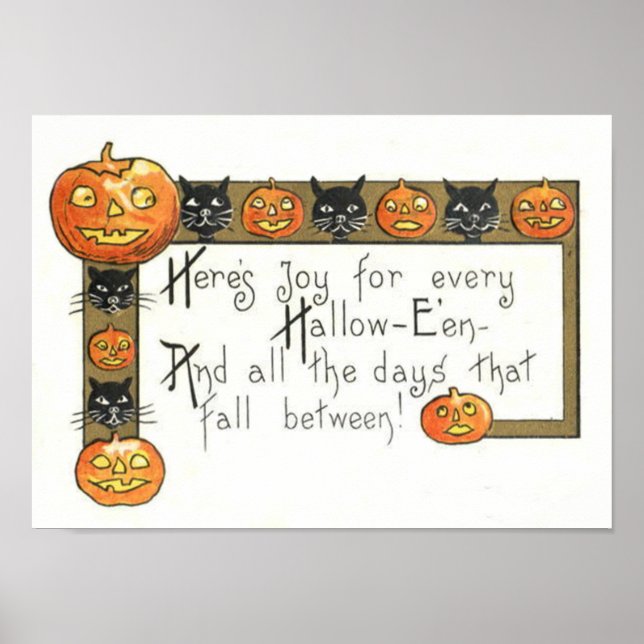 Cute Smiling Jack o lantern Black Cat Poster (Framsidan)