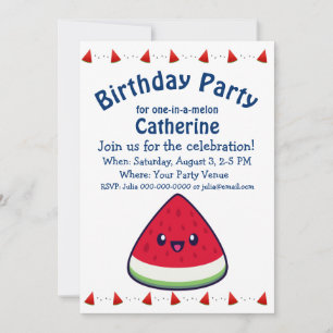Cute Smiling Kawaii Watermelon Birthday Inbjudningar