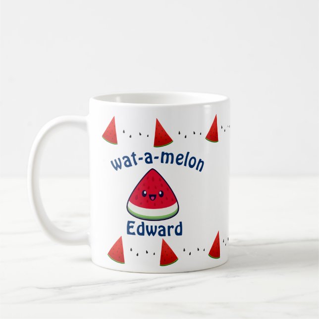 Cute Smiling Kawaii Watermelon Kaffemugg (Vänster)