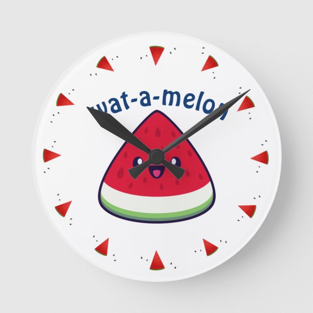 Cute Smiling Kawaii Watermelon Rund Klocka (Framsida)