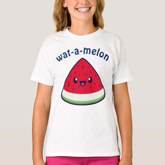 Cute Smiling Kawaii Watermelon T-Shirt (Framsida)