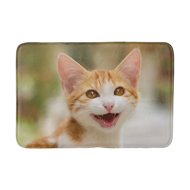 Cute Smiling Kitten Ansikte Funny Cat Meow Photo Badrumsmatta (Framsidan)