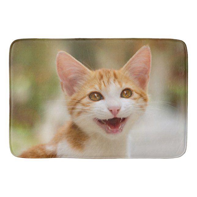 Cute Smiling Kitten Ansikte Funny Cat Meow Photo Badrumsmatta (Framsidan)