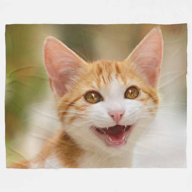 Cute Smiling Kitten Ansikte Funny Cat Meow Photo Fleecefilt (Framsidan (Horisontell))