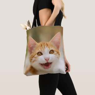 Cute Smiling Kitten Ansikte Funny Cat Meow Photo - Tygkasse