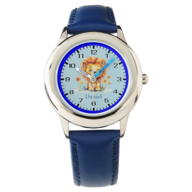 Cute Smiling Lejon Amidst Flowers Children's Watch Armbandsur (Framsida)