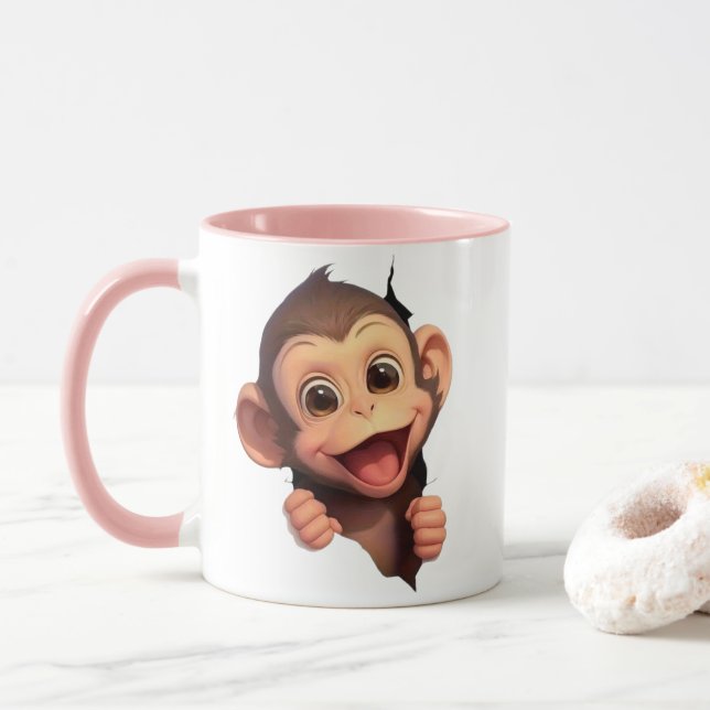 Cute Smiling Monkey Coffee Mug – Adorable Animal  Mugg (Med munk)
