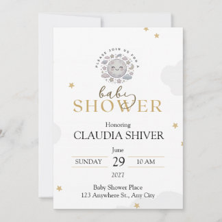 Cute Smiling Moon with Stars and Clouds Inbjudningar