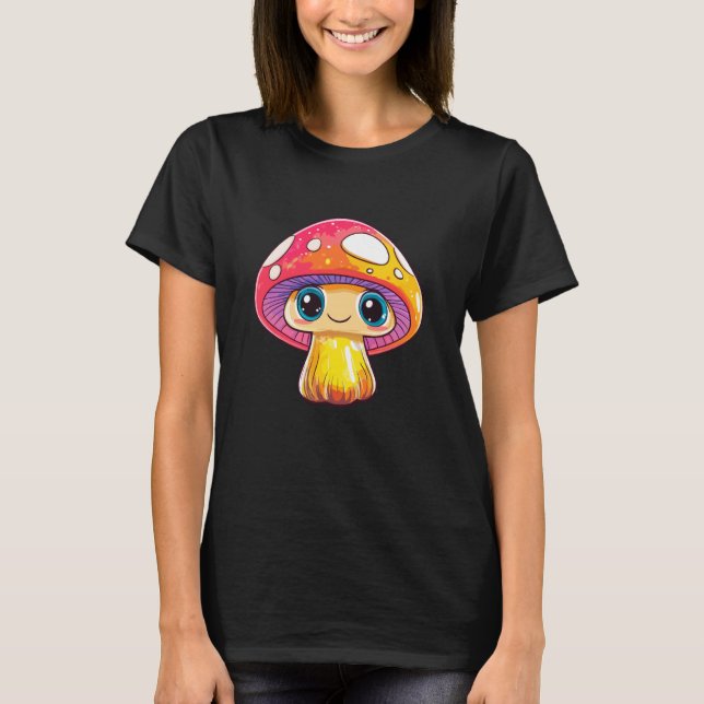 Cute Smiling Mushroom Fantasy Art T Shirt (Framsida)