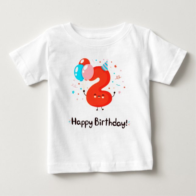 Cute Smiling Number 2 med ballonger T-Shirt (Framsida)