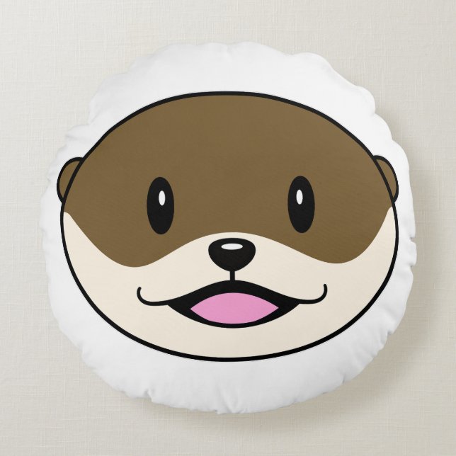 Cute Smiling Otter Rund Kudde (Framsidan)