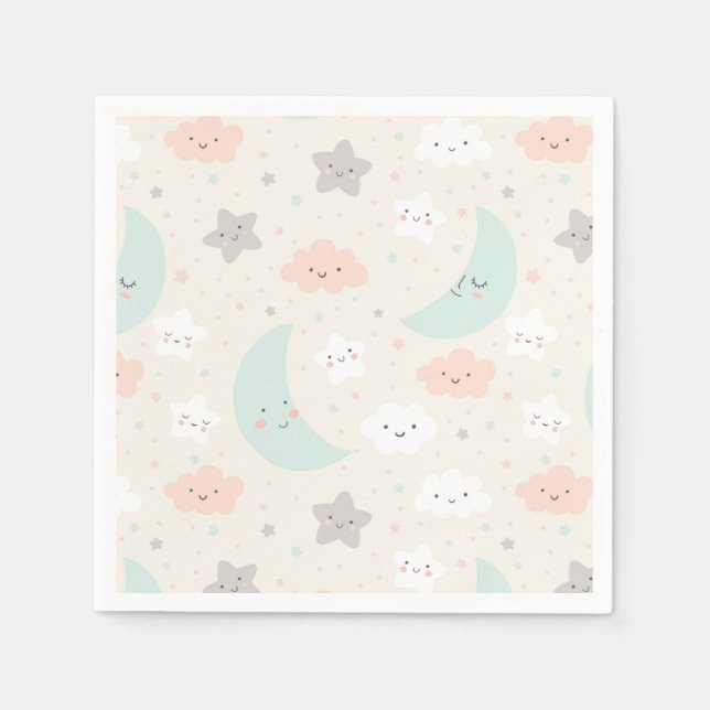 Cute Smiling Pastel Himlar Mönster Pappersservett (Framsidan)