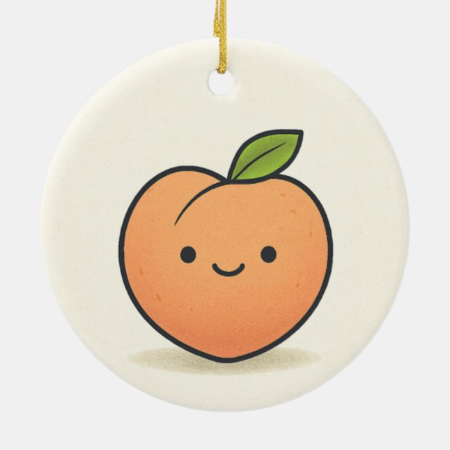 Cute Smiling Peach Ansikte Ornament - Kawaii Fruit (Baksidan)