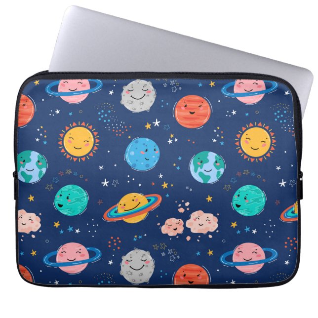 Cute Smiling Planet Mönster Laptop Fodral (Framsidan)