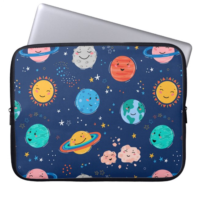 Cute Smiling Planet Mönster Laptop Fodral (Framsidan)