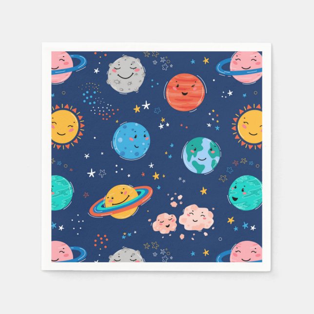 Cute Smiling Planet Mönster Pappersservett (Framsidan)