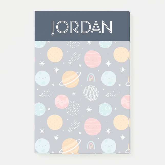 Cute Smiling Planet Mönster Post-it Block (Framsida)