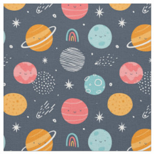 Cute Smiling Planet Mönster Tyg