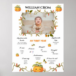 Cute Smiling Pumpkin 1:a året Birthday Milestone Poster