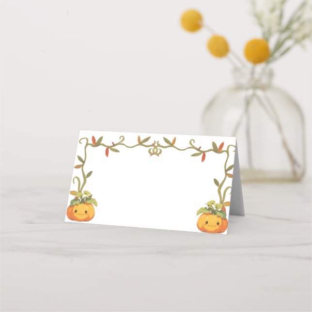Cute Smiling Pumpkin Birthday Blank Food Label ell Placeringskort (Framsida)