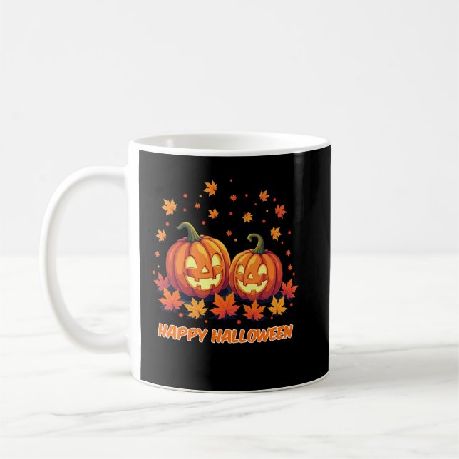Cute Smiling Pumpkin Fall Halloween Tee Kaffemugg (Vänster)