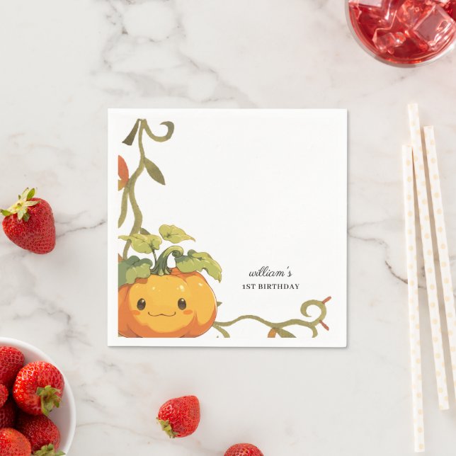 Cute Smiling Pumpkin Land Birthday Pappersservett (Insitu)
