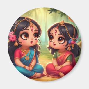 Cute Smiling Radha Rani med Friend Magnet