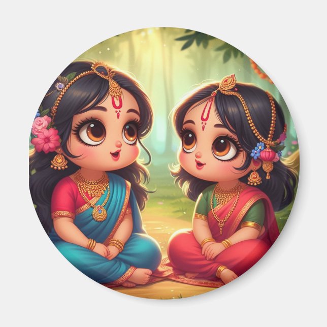 Cute Smiling Radha Rani med Friend Magnet (Framsidan)