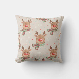 Cute Smiling Reindeer Christmas Throw Pillow Kudde
