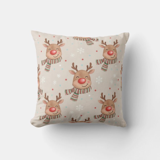 Cute Smiling Reindeer Christmas Throw Pillow Kudde (Framsida)
