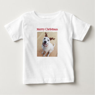 Cute Smiling Reindeer Puppy Hund jul T Shirt