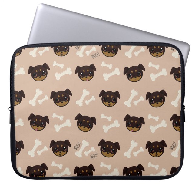 Cute Smiling Rottweiler Puppy & Bones Mönster Laptop Sleeve (Framsidan)
