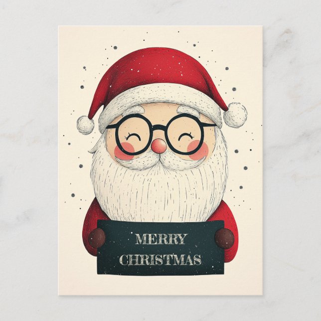 Cute Smiling Santa med ett hjärtlarmmeddelande Helg Vykort (Framsida)