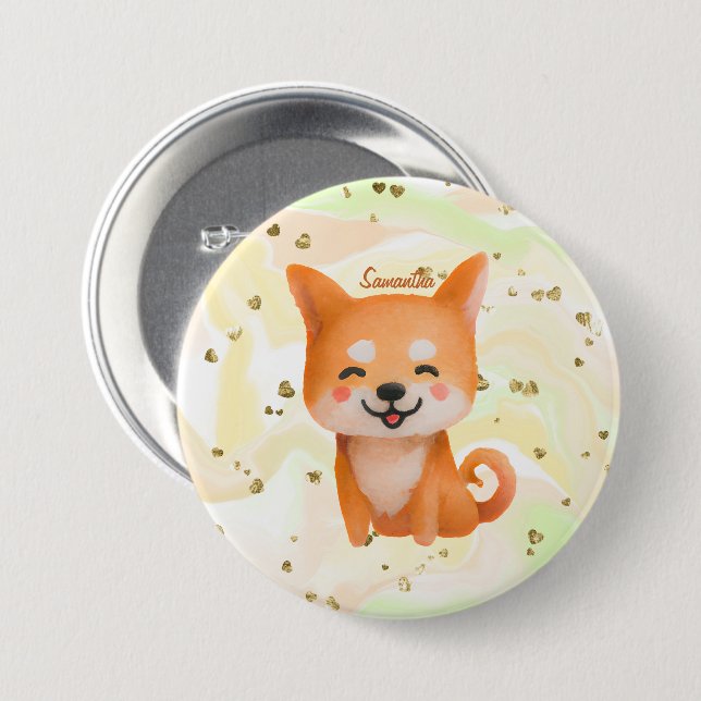 Cute Smiling Shiba Inu Knapp (Framsida & baksida)