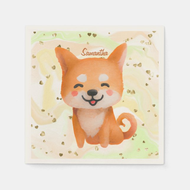 Cute Smiling Shiba Inu Pappersservett (Framsidan)