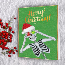 Cute Smiling Skeleton Ornaments Santa Hat Grönt