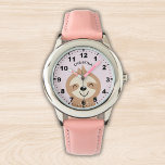Cute smiling sloth for Girl Armbandsur<br><div class="desc">Lindo Diseño de Reloj para niña con ilustracion de un Lindo perezoso de color cafe sonriendo con un fondo Rosa y el Nombre de tu hija! Si tu hijoa esta aprendiendo a usar el reloj este puede ser un magnifico regalo. No dude y adquiera este lindo diseño para niños ahora....</div>