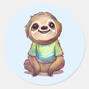 Cute Smiling Sloth med en Shirt Runt Klistermärke