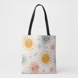 Cute Smiling Sol och Pastel Abstrakt Tote Bag Tygkasse