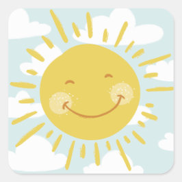 Cute Smiling Sol Stickers Fyrkantigt Klistermärke