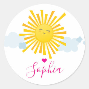 CUTE SMILING SOL SUNSHINE kawaii illustration Runt Klistermärke