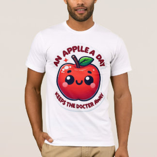 Cute Smiling Tecknad Apple - Bright Red med Löv T Shirt