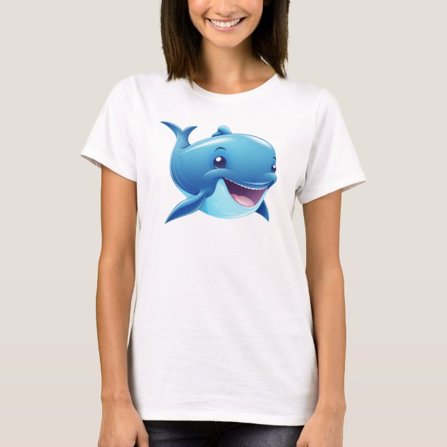 Cute Smiling Tecknad Blue Whale Illustration for K T Shirt (Framsida)