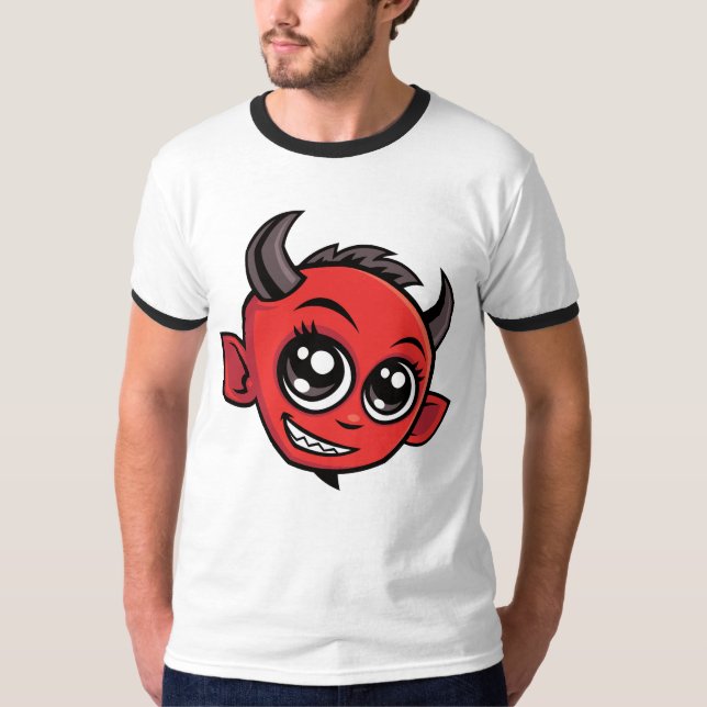 Cute Smiling Tecknad Djävulen T Shirt (Framsida)