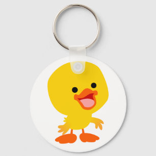 Cute Smiling Tecknad Duckling Keychain Nyckelring