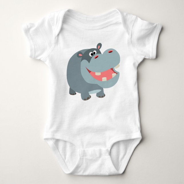 Cute Smiling Tecknad Hippo Baby Bodydress Tee Shirt (Framsida)