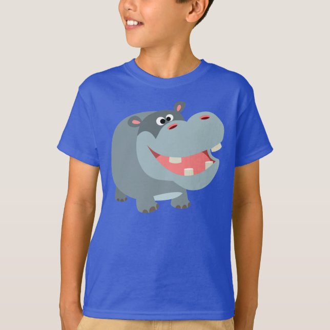 Cute Smiling Tecknad Hippo Children T-Shirt (Framsida)